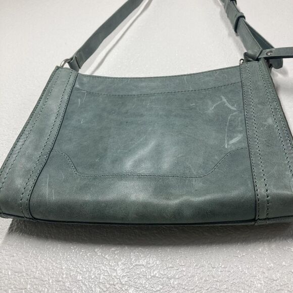 Frye Melissa Leather Zip Crossbody Bag Green Sky Tone Adjustable Strap 8x11" - Picture 6 of 16